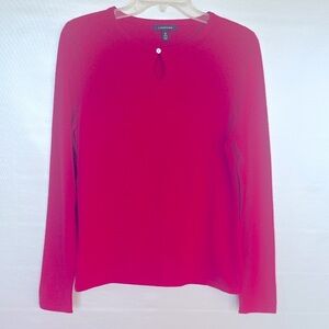 Lands' End Cashmere Sweater Sz M Magenta Cozy Soft Minimalist Keyhole Boxy Red